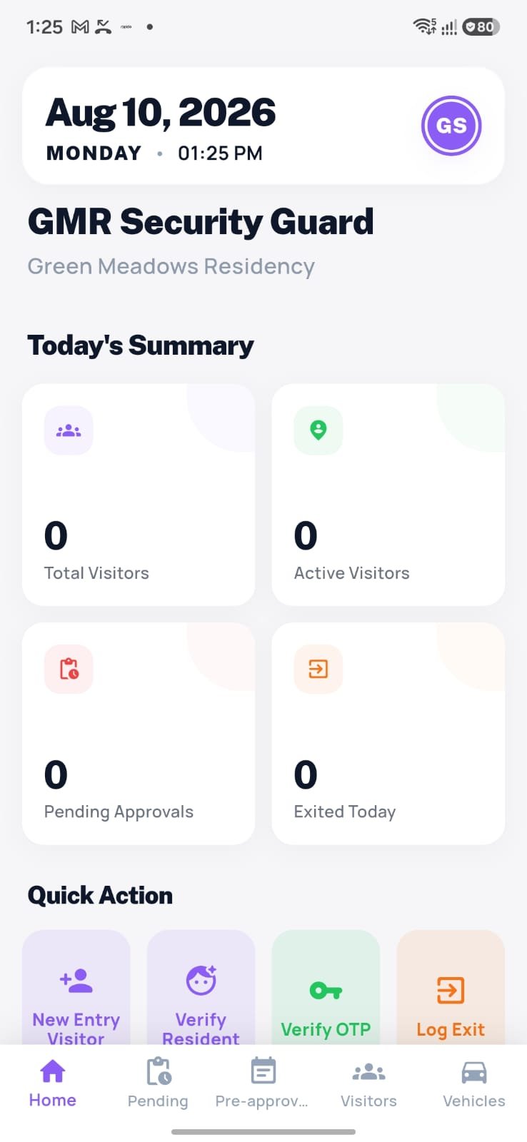 GG Security App - Dashboard Screen